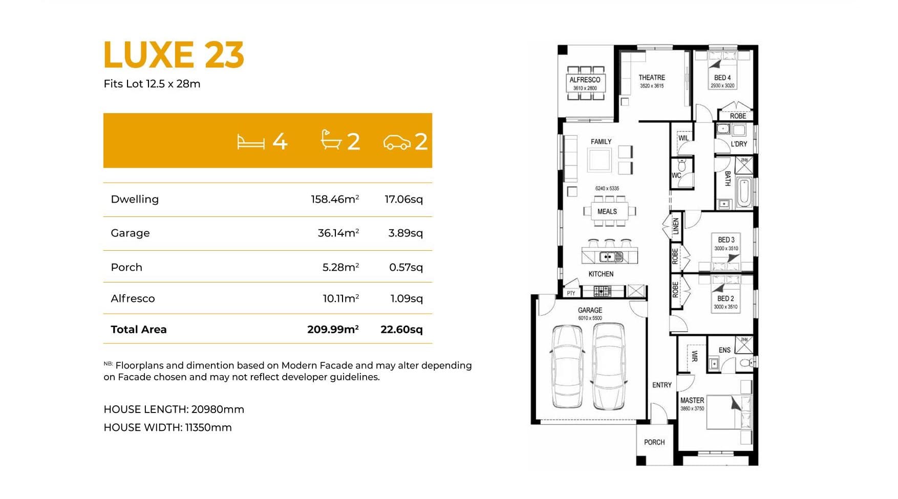 Luxe 23 floor plan and specifications